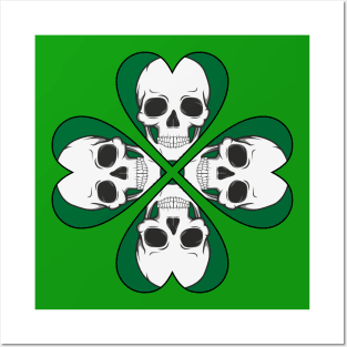 Skull four leaf heart clover birthday gift shirt 1 Posters and Art